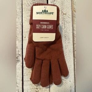Northeast Outfitters Womens Cozy Cabin Gloves One Size Rust Red Knit Comfy Fit